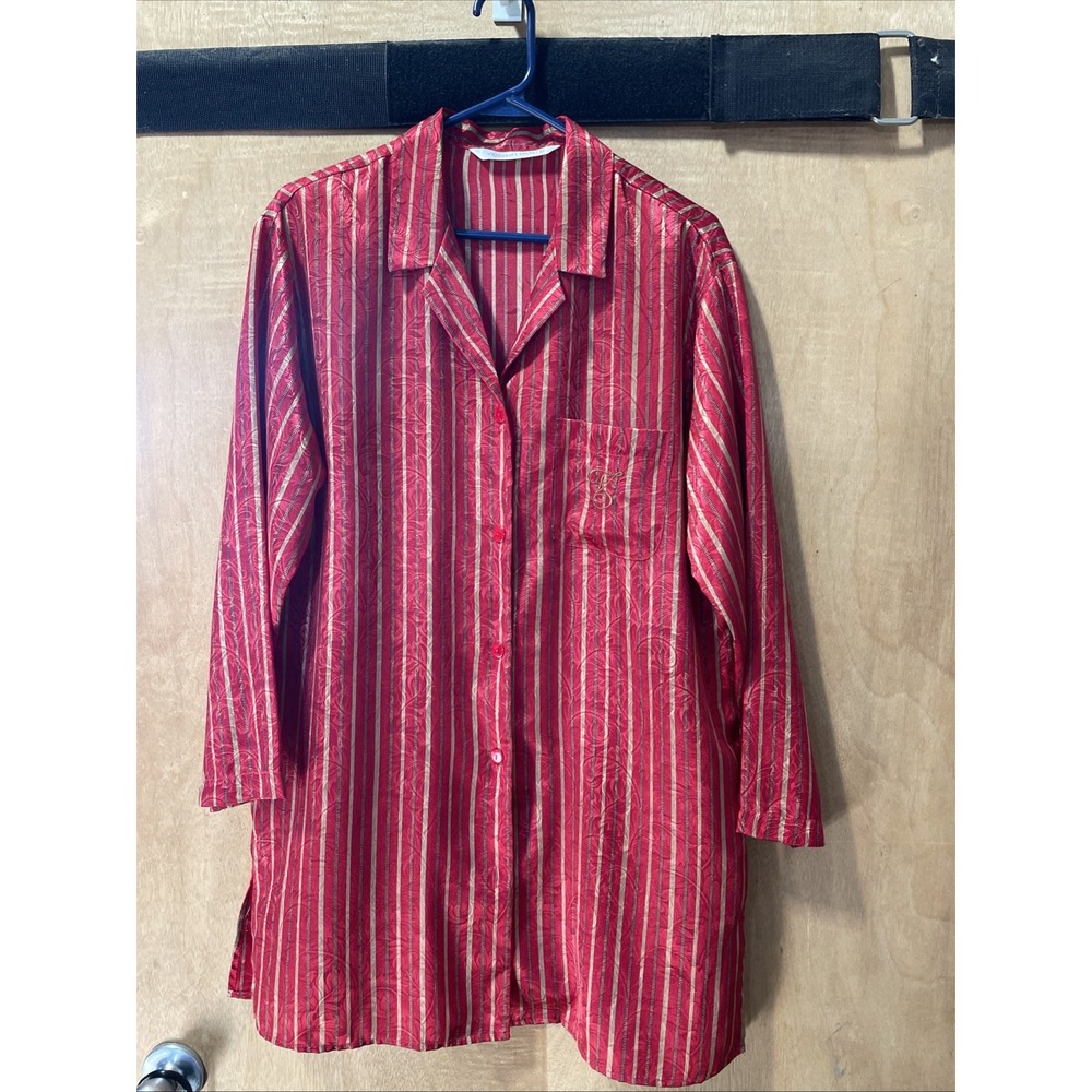 LN‎ Victoria's Secret Sleep Night Shirt Nightgown Red Gold Stripe Size Small